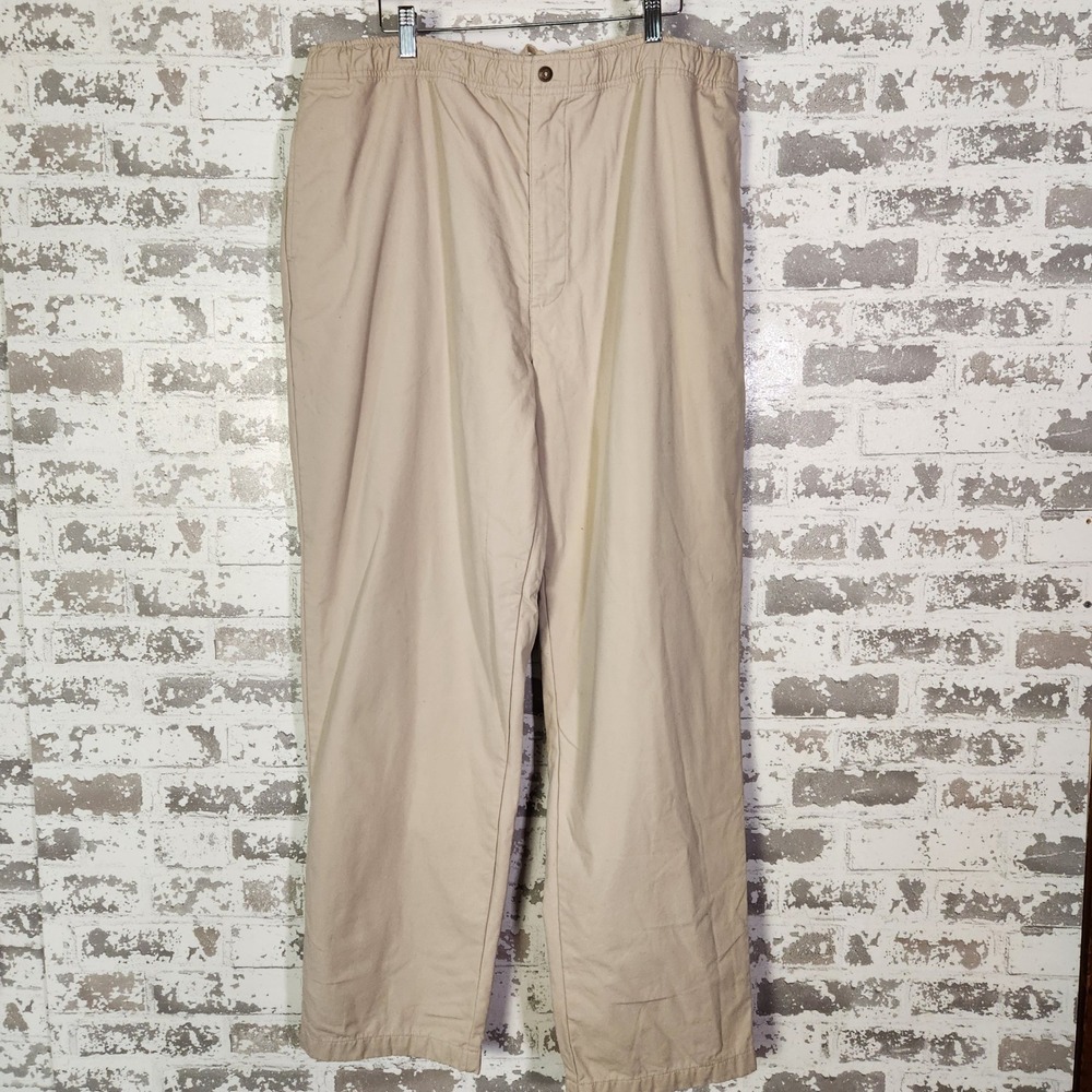 LL Bean Flannel Lined‎ Pants Mens XL Beige Workwear Outdoor Winter Warm Casual
